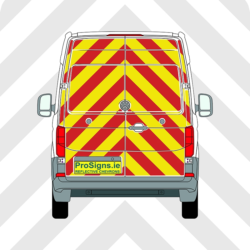Volkswagen Crafter 2018–Present Chevron Kit – Full Rear – Segmented or Flooded Format – Engineer Grade or Prismatic Reflective Material – Double Doors – Medium Roof (H2)
