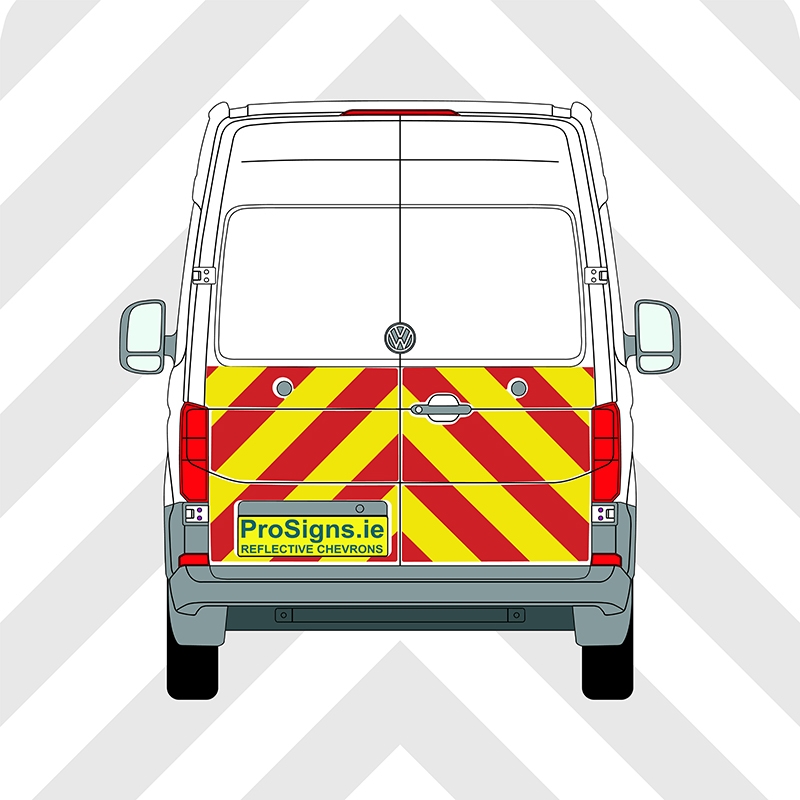 Volkswagen Crafter 2018–Present Chevron Kit – Half Rear – Segmented or Flooded Format – Engineer Grade or Prismatic Reflective Material – Double Doors – Medium Roof (H2)