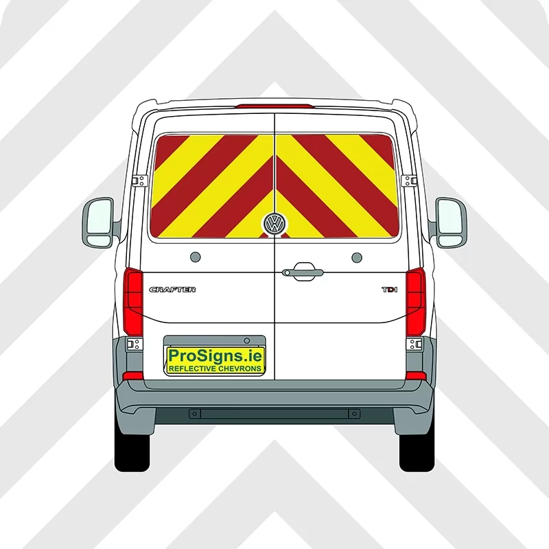 Volkswagen Crafter 2018 - Present Low Roof (H1) Chevron Kit – Windows Only – Segmented or Flooded Format – Engineer Grade or Prismatic Reflective Material – Double Doors – Medium Roof (H2)