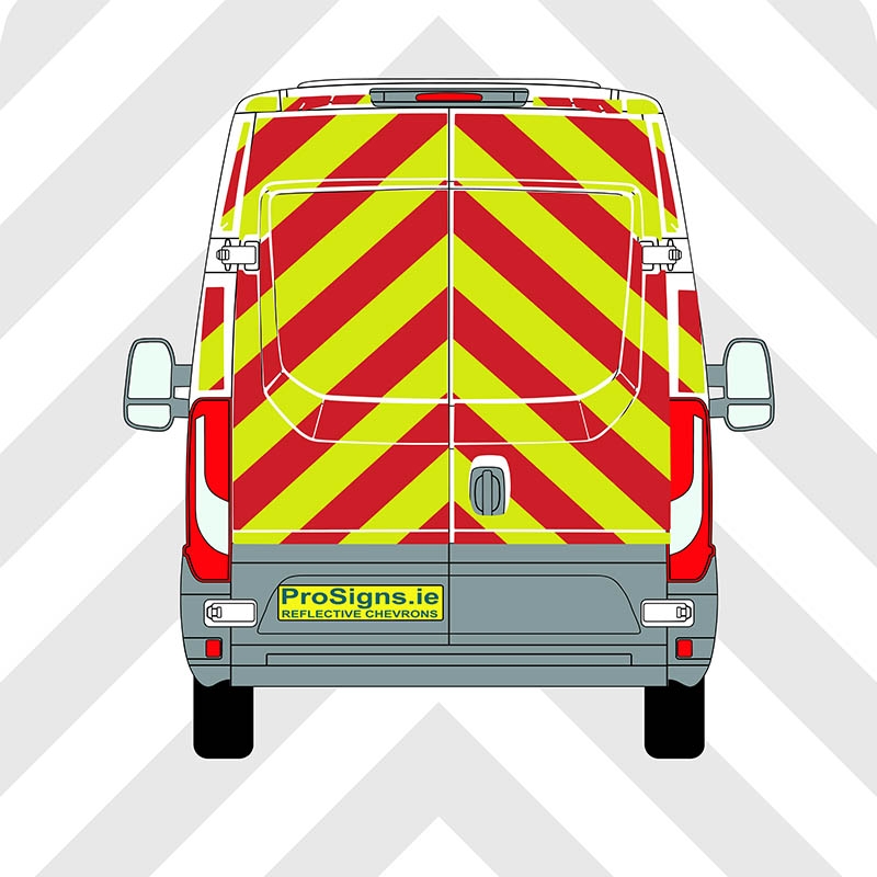 Iveco Daily 2014–Present Chevron Kit – Full Rear – Segmented or Flooded Format – Engineer Grade or Prismatic Reflective Material – Double Doors – Medium Roof (H2)