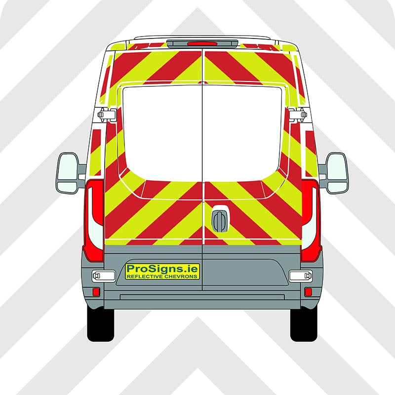 Iveco Daily 2014–Present Chevron Kit – No Windows – Segmented or Flooded Format – Engineer Grade or Prismatic Reflective Material – Double Doors – Medium Roof (H2)