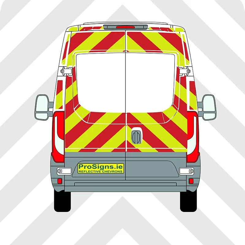 Iveco Daily 2014–Present Chevron Kit – No Windows – Segmented or Flooded Format – Engineer Grade or Prismatic Reflective Material – Double Doors – Medium Roof (H2)