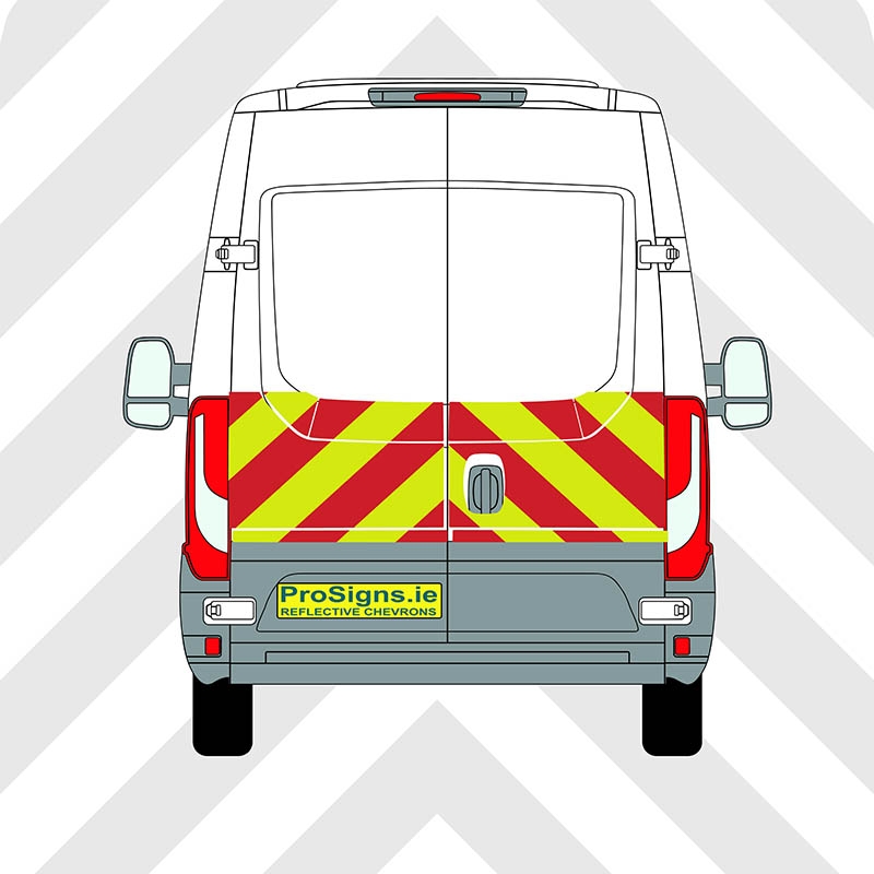 Iveco Daily 2014–Present Chevron Kit – Half Rear – Segmented or Flooded Format – Engineer Grade or Prismatic Reflective Material – Double Doors – Medium Roof (H2)