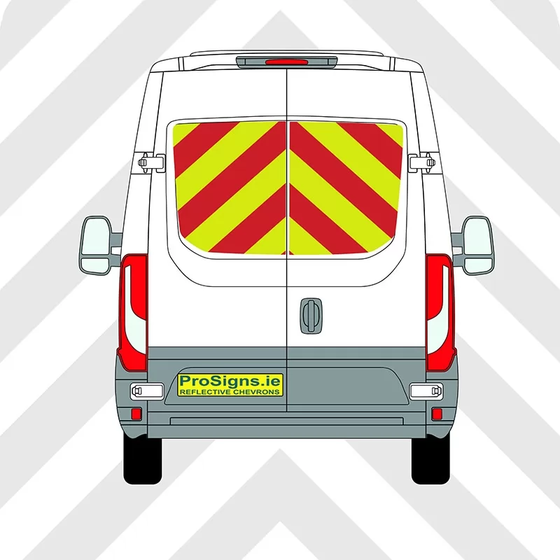 Iveco Daily 2014–Present Chevron Kit – Windows Only – Segmented or Flooded Format – Engineer Grade or Prismatic Reflective Material – Double Doors – Medium Roof (H2)