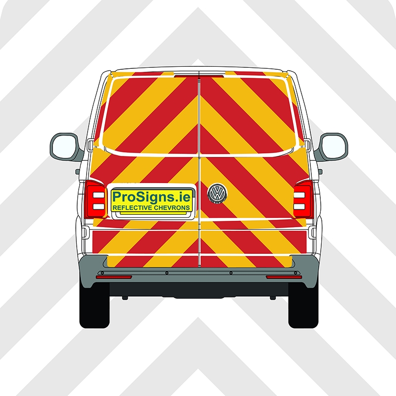 Volkswagen Transporter 2016–2024 Chevron Kit – Full Rear – Segmented or Flooded Format – Engineer Grade or Prismatic Reflective Material – Double Doors – Low Roof (H1)