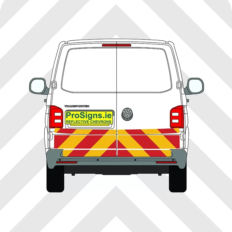 Volkswagen Transporter 2016–2024 Chevron Kit – One Quarter Rear – Segmented or Flooded Format – Engineer Grade or Prismatic Reflective Material – Double Doors – Low Roof (H1)
