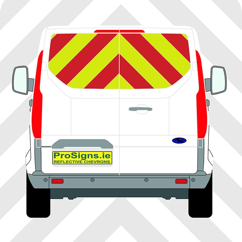 Ford Custom 2013–2023 Chevron Kit – Windows Only – Segmented or Flooded Format – Engineer Grade or Prismatic Reflective Material – Double Doors – Low Roof (H1)