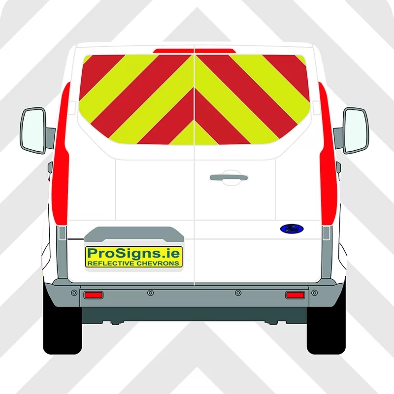 Ford Custom 2013–2023 Chevron Kit – Windows Only – Segmented or Flooded Format – Engineer Grade or Prismatic Reflective Material – Double Doors – Low Roof (H1)