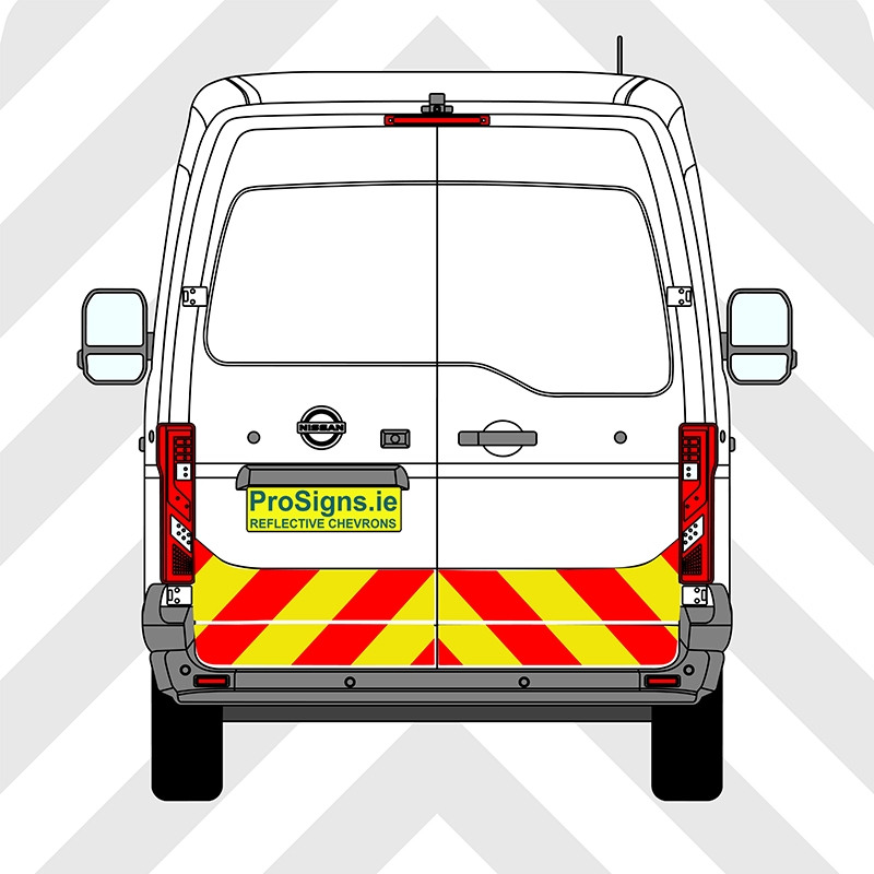Nissan Interstar 2024 - Present MR (H2) Chevron Kit – One-Quarter Rear – Segmented or Flooded Format – Engineer Grade or Prismatic Reflective Material – Double Doors – Medium Roof (H2)
