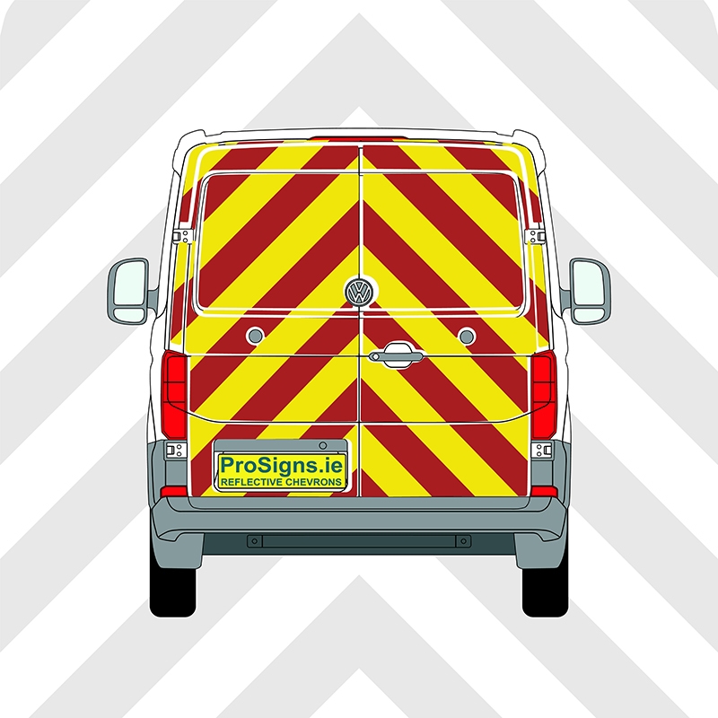 Volkswagen Crafter 2018 - Present Low Roof (H1 Chevron Kit – Full Rear – Segmented or Flooded Format – Engineer Grade or Prismatic Reflective Material – Double Doors – Medium Roof (H2)