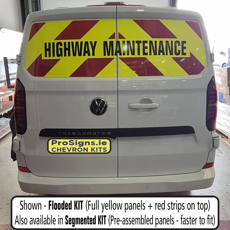 Volkswagen Transporter 2024–Present windows-only rear chevron kit fitted – Chapter 8 reflective
